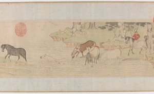 川を渡る馬と花婿、元または明王朝初期、14世紀。 作： Unbekannt
