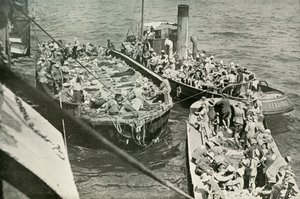 負傷者が病院の船に運ばれた方法、1919年。 作： Unbekannt