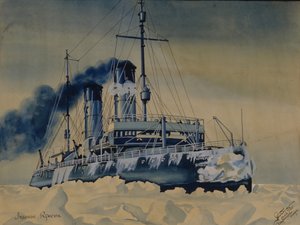1932年のバレンツ海の流氷の砕氷船クラシン 作： Unbekannt