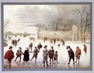 凍った水の上でゴルフをする人々のイラスト、18世紀 作： Unbekannt