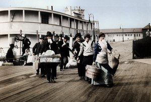 米国への移民、ニューヨークのエリス島に上陸、c1900 作： Unbekannt