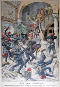 バルカン半島：マケドニア人はトルコの兵士に対して爆弾で身を守った、1903 作： Unbekannt