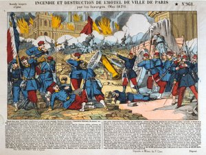 1871年5月24日、パリのホテルドゥヴィルの火災と破壊 作： Unbekannt