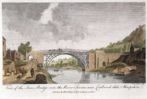 イギリス、コールブルックデールのアイアンブリッジにあるセヴァーンを横切るアイアンブリッジ、1779年に建設 作： Unbekannt