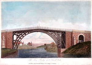 イギリス、コールブルックデールのアイアンブリッジにあるセヴァーンを横切るアイアンブリッジ、1779年に建てられた1809年 作： Unbekannt