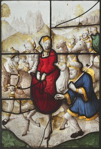 ジェイコブがラバンが追跡したレイチェルとリアと一緒にカナンに戻るc。 1525。 作： Unbekannt