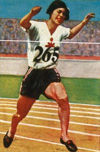 1928年、日本人アスリートの絹江瞳が女子800メートルで銀メダルを獲得しました。 作： Unbekannt