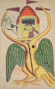 ジャタユはラーヴァナスチャリオットを邪魔し、シーターの拉致を防止しようとします、1800年代。 作： Unbekannt