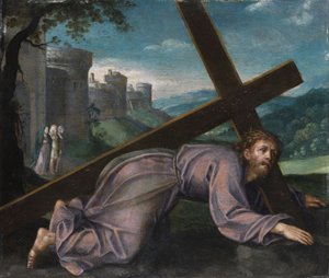 イエスは十字架の下に倒れます。 17世紀の北イタリアの画家 作： Unbekannt