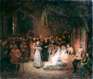 1429 年 2 月、シノンでチャールズ 7 世王の前に立つジャンヌ ダルク c1811-1858 作： Unbekannt