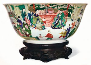 江西時代の皇居のシーンが描かれたファミールヴェルテボウル、中国、c1705