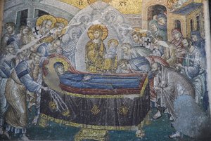 Kariye Camii (St Sauveur In Chora church) のフレスコ画。ドミション（マリアの死）、イスタンブール、トルコ 作： Unbekannt