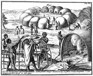 Khoikhoi小屋とkraal、南アフリカ、1931
