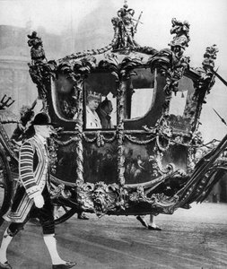 国会議事堂、c1930sへの途中でジョージ5世とメアリー女王 作： Unbekannt