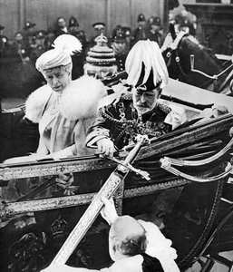 1930年代にロンドンのテンプルバーでジョージ5世がシティズソードに触れる 作： Unbekannt