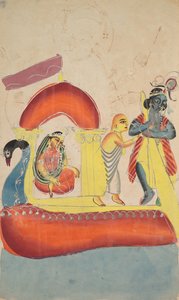 ヤムナ川を渡るクリシュナフェリーラダー、1800年代。 作： Unbekannt