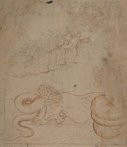 クリシュナはヤムナ川で蛇カリヤを鎮圧します..., ca. 1780年。
