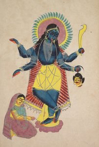 1800年代にラーダによって崇拝されたカーリーとしてのクリシュナ。 作： Unbekannt