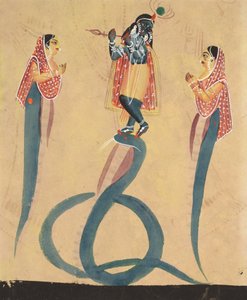 1800年代にラーダによって崇拝されたカーリーとしてのクリシュナ。 作： Unbekannt