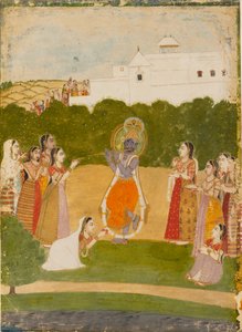 フルートを演奏する川のそばのクリシュナ、c1720 作： Unbekannt