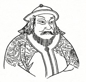 モンゴル帝国のKublai Khan 1215-1294、1912年の元王朝の創設者 作： Unbekannt
