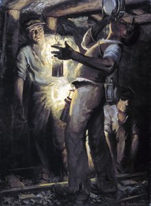 炭鉱での仕事の終わりに、のどが渇いた鉱夫が水筒から水を飲む（Dudley) 作： Unbekannt