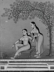 テラスのアテンダントとトイレの女性、カリフォルニア州。 1800年。 作： Unbekannt