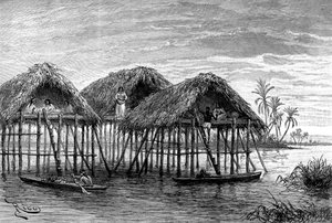 1895年、ベネズエラのマラカイボ近くのサンタローザ湖の住居 作： Unbekannt