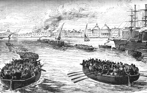 爆撃後のアレクサンドリアのケディブ宮殿に上陸した部隊、1882年、c1882-1885 作： Unbekannt