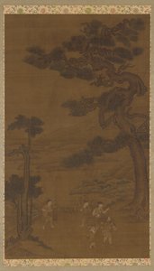 風景: 大きな松の木の下の手工芸品、明王朝、16 ～ 17 世紀。 作： Unbekannt