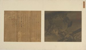 風景: 滝のそばに座っている 2 人の男性、元または明王朝、14 ～ 15 世紀。 作： Unbekannt