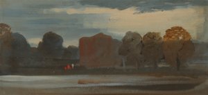 湖のある風景、1828 年から 1829 年。 作： Unbekannt