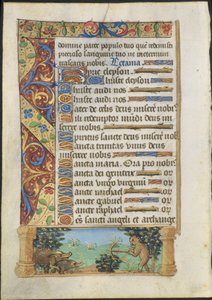 ブック・オブ・アワーズからの葉：エイプハンティングイノシシ、c。 1500-1510。 作： Unbekannt