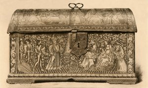 刻まれた装飾が施された革の金庫、15世紀、1903年。 作： Unbekannt