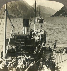 ノルウェー、絵のように美しい山に囲まれたソルフィヨルド、c1905への小旅行のためにオッデを出発。 作： Unbekannt
