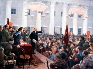 1917年、サンクトペテルブルクのスモリー宮殿、第2ソビエト議会のレーニンハランギング代理 作： Unbekannt