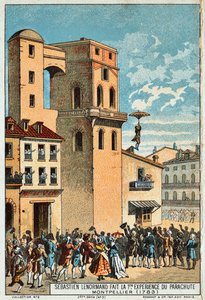 レノルマンは、1783年、19世紀のモンペリエ天文台の塔から飛び降りました 作： Unbekannt