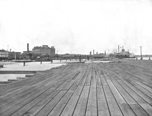 堤防と蒸気船着陸、ニューオーリンズ、ルイジアナ、米国、c1900。 作： Unbekannt