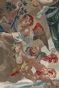 聖母の生涯"The Coronation of the Virgin""(聖母の戴冠式）天使のディテール シャルル・ポアソン（1609-1667）のデッサンからピエール・ダムールの工房で作られたウールとシルクのタペストリー 作： Unbekannt