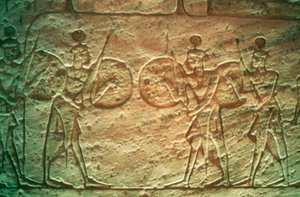 ヒッタイトの兵士、アブシンベル神殿、エジプト、紀元前14〜13世紀を示す石灰岩のレリーフ 作： Unbekannt