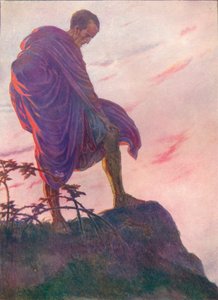 小川を見下ろしながら、彼はしばらく考え込んでいました。 作： Unbekannt