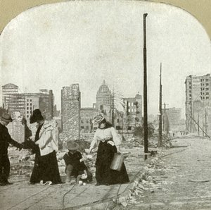 エリスとジョーンズの角から東を見る-高い建物、サンフランシスココール、1906年。 作： Unbekannt