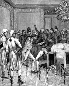 コーンウォリス卿とジョセフボナパルトが1802年にフランスのアミアンで抱擁 作： Unbekannt