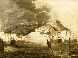 1816年、アルジェス市を爆撃したエクスマス卿艦隊。