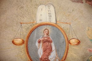ロレト教会のフレスコ画：法と秤と聖母マリアの表 プラハ チェコ共和国 作： Unbekannt
