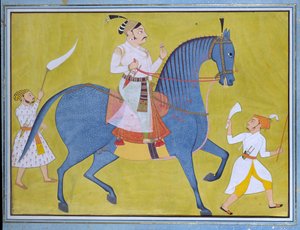 Sawar乗馬のMaharaja Pratap Singh、徒歩で2人の付き添い、c1700 作： Unbekannt