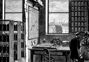 1882年、ロンドンのExchange Telegraph Companyの中央駅 作： Unbekannt
