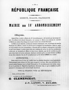 1871年5月のパリのコミューンのフランスの政治ポスターからのMairie du 18th Arrondissement 作： Unbekannt