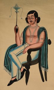 マルギラのパイプを吸うヨーロッパの椅子に座っている男c。 1880 作： Unbekannt