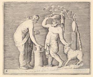 男と女が山羊を犠牲にして、ca。 1599-1622。 作： Unbekannt
